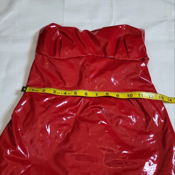 Windsor Red Patent Faux Leather Strapless Adjustable Mini Dress Size Large - Picture 5 of 8